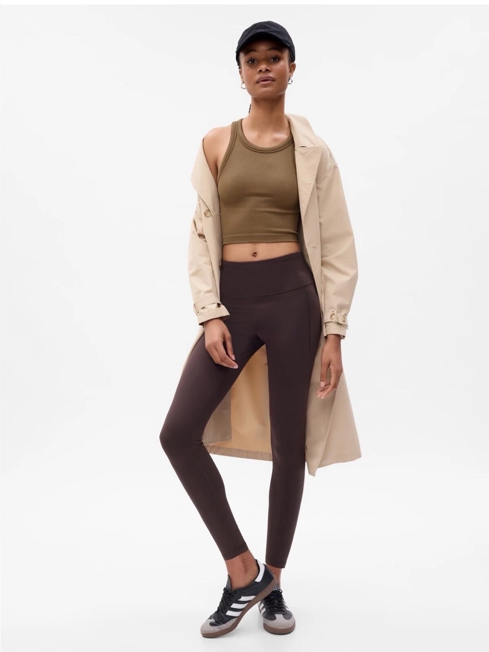 GapFit Seamless Ribbed Cropped Halter Tank Top Khaki Moss Green Medium